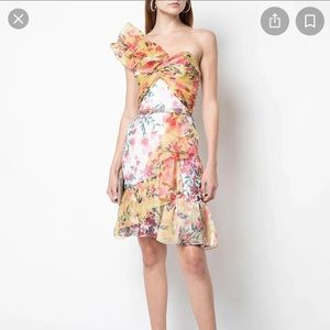MARCHESA NOTTE - colorblock floral one shoulder